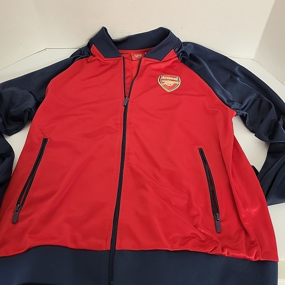 Arsenal FC Boys Retro Track Top Jacket Red Navy Blue Full Zip Soccer XL